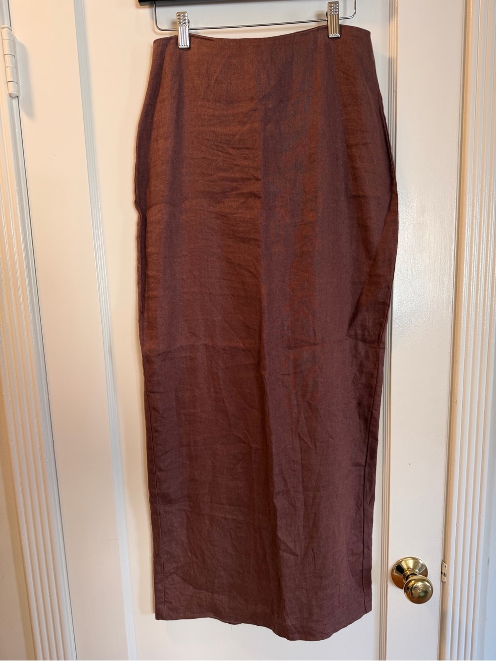 Women's Brown Linen Maxi Skirt with Slit